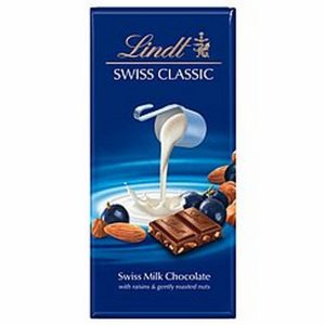 LINDT SWISS MILK RAISIN NUT 100 GRS.