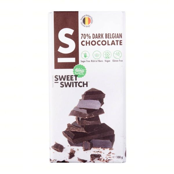 SWEET-SWITCH 70% DARK CHOCOLATE TABLET STEVIA 100G