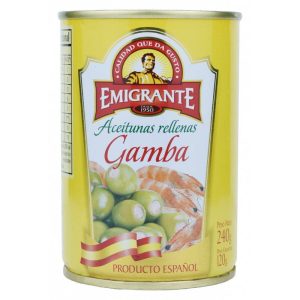 EMIGRANTE ACEITUNAS RELLENAS CON GAMBAS LATA 240G.