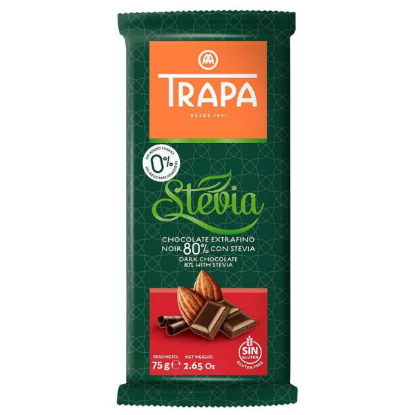 TRAPA TABLETA STEVIA CHOC NEGRO 80% 75GR