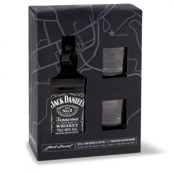 JACK DANIELS 0.75 LT. + 2 VASOS