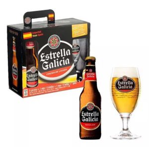 ESTRELLA DE GALICIA BOTELLA 0.33 LT.PACK X6 + COPA