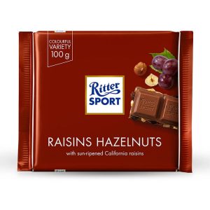 RITTER TABLETA MILK CHOC RAISINS & HAZELN 100 GRS