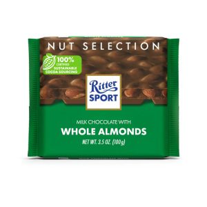 RITTER TABLETA MILK CHOC W/WHOLE ALMONDS 100 GRS