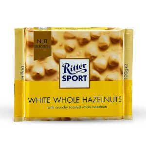 RITTER TABLETA WHITE CHOC WHOLE HAZELNUTS 100 GRS